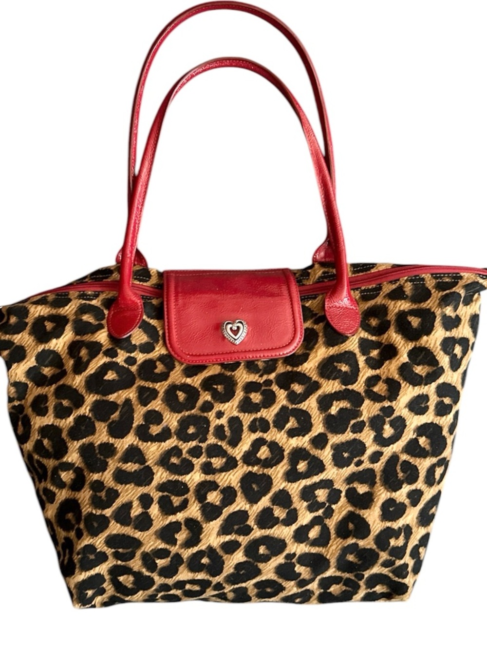 Brighton Leopard Print Tote with Red Trim Like New Rare